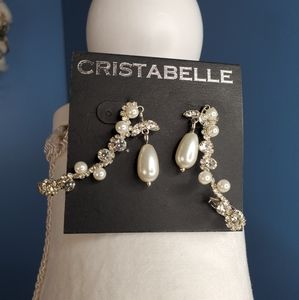 CRISTABELLE Silver Pearl CZ Earring ClimbersOS